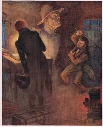 The dwarf threw down the newspaper from which he had been chanting the words already quoted and seizing a rust iron bar, c.1920