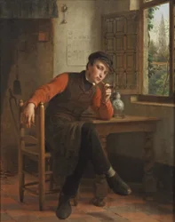 François Antoine De Bruycker - Young Man Smoking a Pipe in an Interior