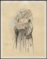 A Nun Holding a Book and Pen