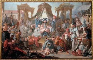 Audience of the Emperor of China. The Subjects Prostrate Before the Emperor. Painting by Francois Boucher