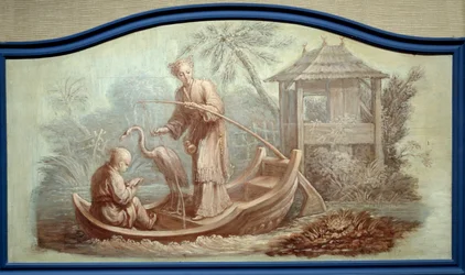 Chinoiserie: Scene of fishing in China. Front de porte drawn by Francois Boucher (1703-1770)