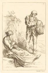 Seated Woman with Peasant Boy Holding a Basket
