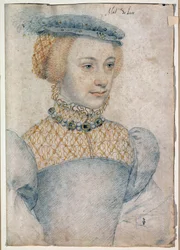 Portrait of Anne de Pisseleu, wife of Louis de Coesmes, Lord of Lucé. Drawing with black stone and blood by Francois Clouet
