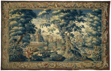 Park Landscape with Seated Couple and Resting Hunters