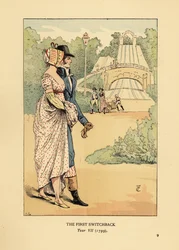 Fashionable couple at the Russian Mountains rollercoaster, Les Montagnes Russes a Belleville, built in 1812
