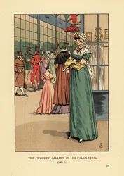 Fashionable Woman Shopping in the Wooden Gallery in the Palais Royal, Paris