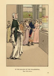 Fashionable Woman Strolling Through the Gallery of the Palais Royal, Paris, Year VIII