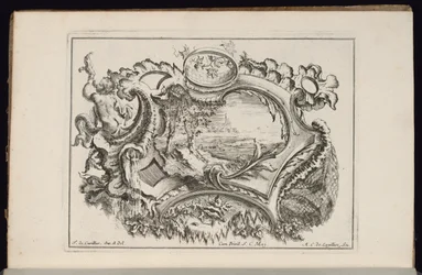 Cartouche with Putto Blowing Conch, Livre de Cartouches Irréguliers (Book of Irregular Cartouches)