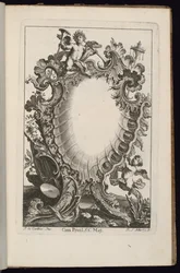 Cartouche with Putto Holding Trumpets, Book of Irregular Cartouches