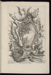 Cartouche with a Dragon and Armorial Trophy, Book of Cartouches for Different Uses