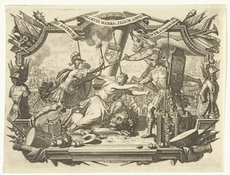 Dutch Maiden Attacked by Soldier and Protected by Father Time in a Frame with Trophies of Arms