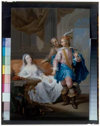 An Elegant Couple with an Old Maid in an Interior