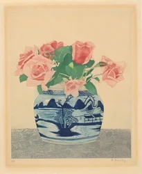 Pink Roses in a Ginger Pot with Chinese Decorations