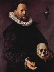 Portrait of a Man Holding a Skull