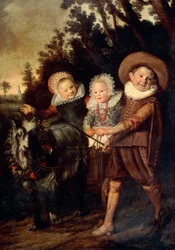 Three children with goat cart