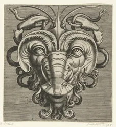 Mask with Two Lobster Claws Holding Snakes
