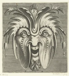 Mask with sagging cheeks and clusters of berries in the hair (series title)