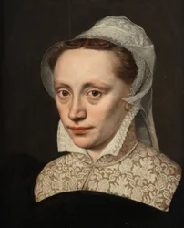 Portrait of a lady, bust-length, in black costume with a white lace collar and headdress