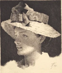 Young Girl with Straw Hat, Profile to the Left