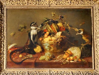 Two Monkeys Plundering a Basket of Fruits