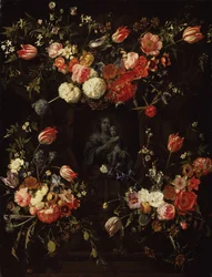 Madonna surrounded by flowers