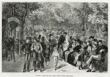 The Prater: the great walkway. Engraving by Kollarz, to illustrate the story Vienna and its suburbs, by M. Newlinski, in 1881, published in the Tour du monde, under the direction of Edouard Charton (1807-1890)