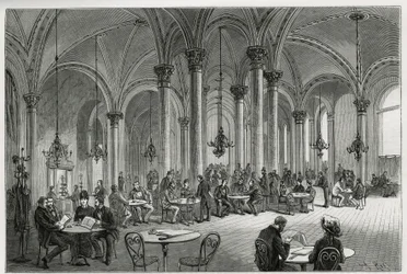 The Central Cafe in Vienna (Austria) (engraving by Kollarz, to illustrate the story Vienna and Its Suburbs by M. Newlinski, 1881)