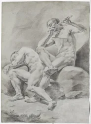 Two Naked Men, Sleeping and Playing Flute