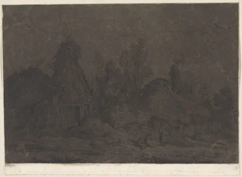 Moonlit Scene with Figures in Front of a Hut (XII Views of Normandy)