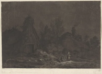 Moonlit Scene with Figures in Front of a Hut (XII Views of Normandy)