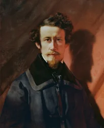 Self-Portrait Against a Red Background
