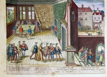 Arrest of Lamoral, Count of Egmont and Philippe de Montmorency, Count of Hornes for Their Opposition to King Philip II of Spain. They Were Executed in 1568. 1653 Engraving by F