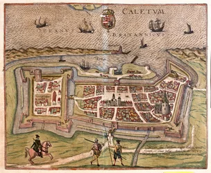 Calais, France: the gate, fortress and key of France, came under the power of the Spanish King Philip in 1597 (engraving)