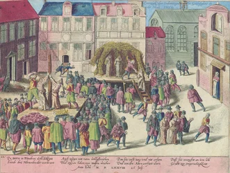 Execution in Bruges by burning of three friars for sodomy, 28 June 1578