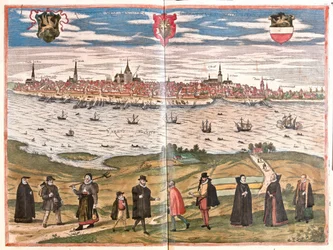 General view of Rostock, Germany (engraving)