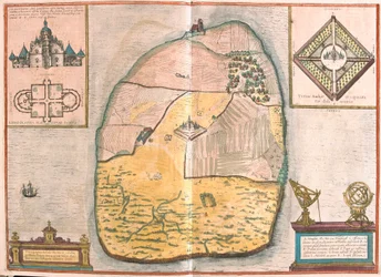 Isle of Ven and Uranienborg, the palace and observatory of Tycho Brahe (engraving)