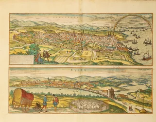 Map of Barcelona and Ecija from Civitates Orbis Terrarum by Georg Braun