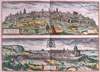 Orvieto and Sanctuary of Loreto, Italy (engraving)