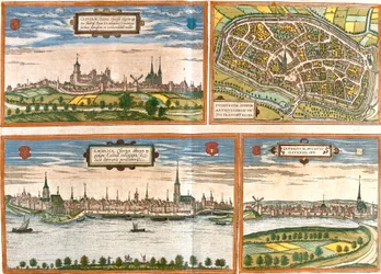 Views and plans of Cleves, Duisburg, Emmerich am Rhein in Germany and Genappe in Belgium