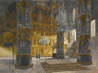 Interior of the Cathedral of the Dormition in the Moscow Kremlin