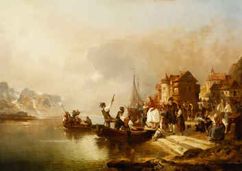 A Wedding Party Boarding a Boat