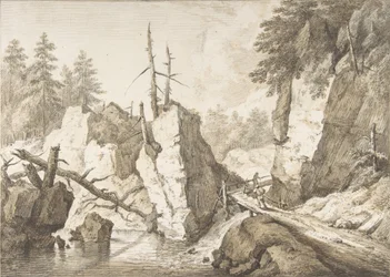 Swiss Mountain Landscape with Small Bridge Spanning a Brook