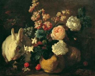 Still Life with Rabbit, Flowers, and Fruits
