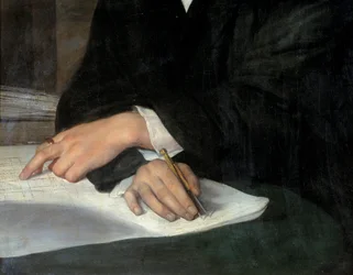 Portrait of the architect Karl Berckmuller (detail of the crossed hands on the plane)