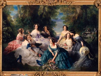The Impress Eugenie in 1855 surrounded by the ladies of honor of the palace