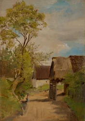 Village Street in Aresing (?) with a Female Figure