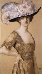 Portrait of a Lady wearing a Feather Hat