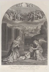 The Virgin Mary Adoring the Christ Child, an Angel Holding a Crown of Thorns at Right