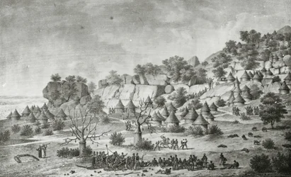 View of a village north of Agady in the lands of the Bertat people, from a southern perspective, from 