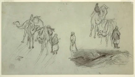 Camels and Riders; Sailboat, 1868